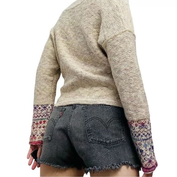 Anthropologie Sweater Pilcro Fair Isle Tan Winter V-Neck Knit Boho Casual XS - Picture 2 of 6